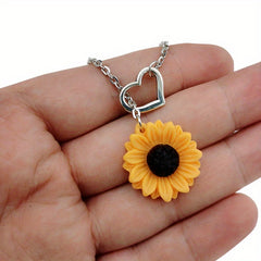 Sunflower Heart Lariat Necklace Infinity Charm Bridal Flower Bridesmaid Daisy