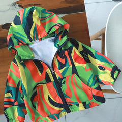 Boys Colorful Hooded Windbreaker Jacket Zip Up Coat