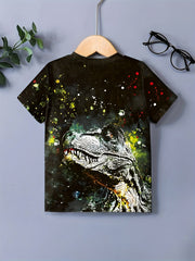 Tie Dye Dino Graphic Short Sleeve T shirt For Girls Summer Gift
