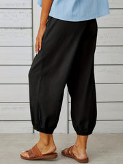 Button Front Drawstring Pants with Dual Pockets