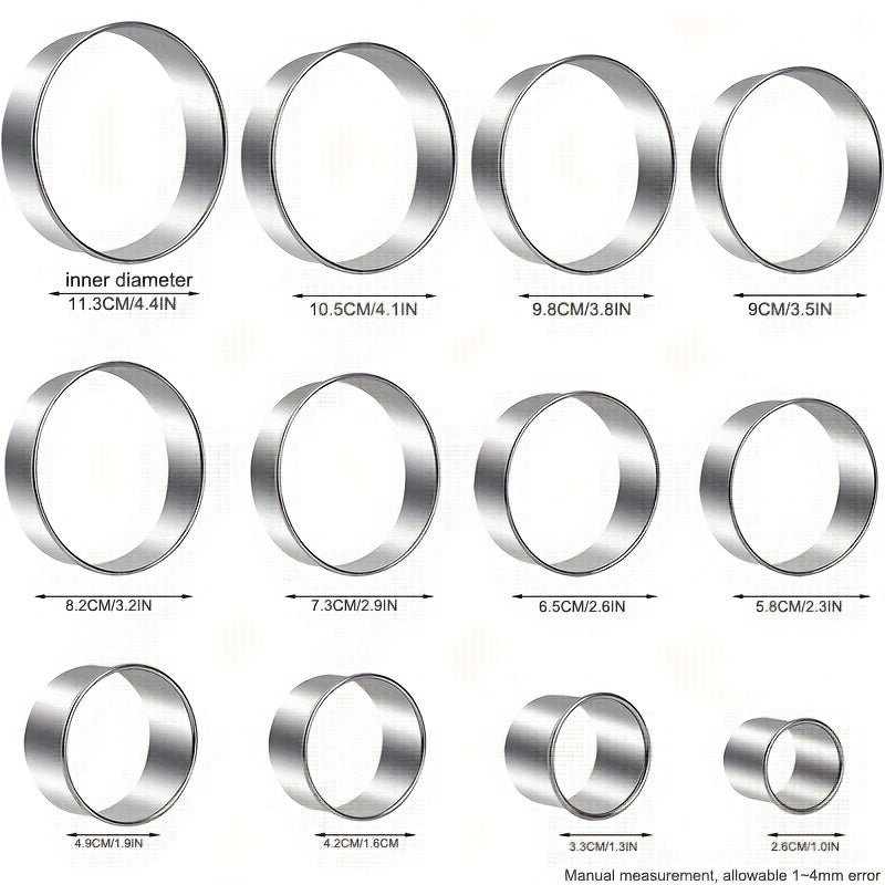 12pcs Stainless Steel Cake Mold Rings Set - Baking Tools Kitchen Gadgets