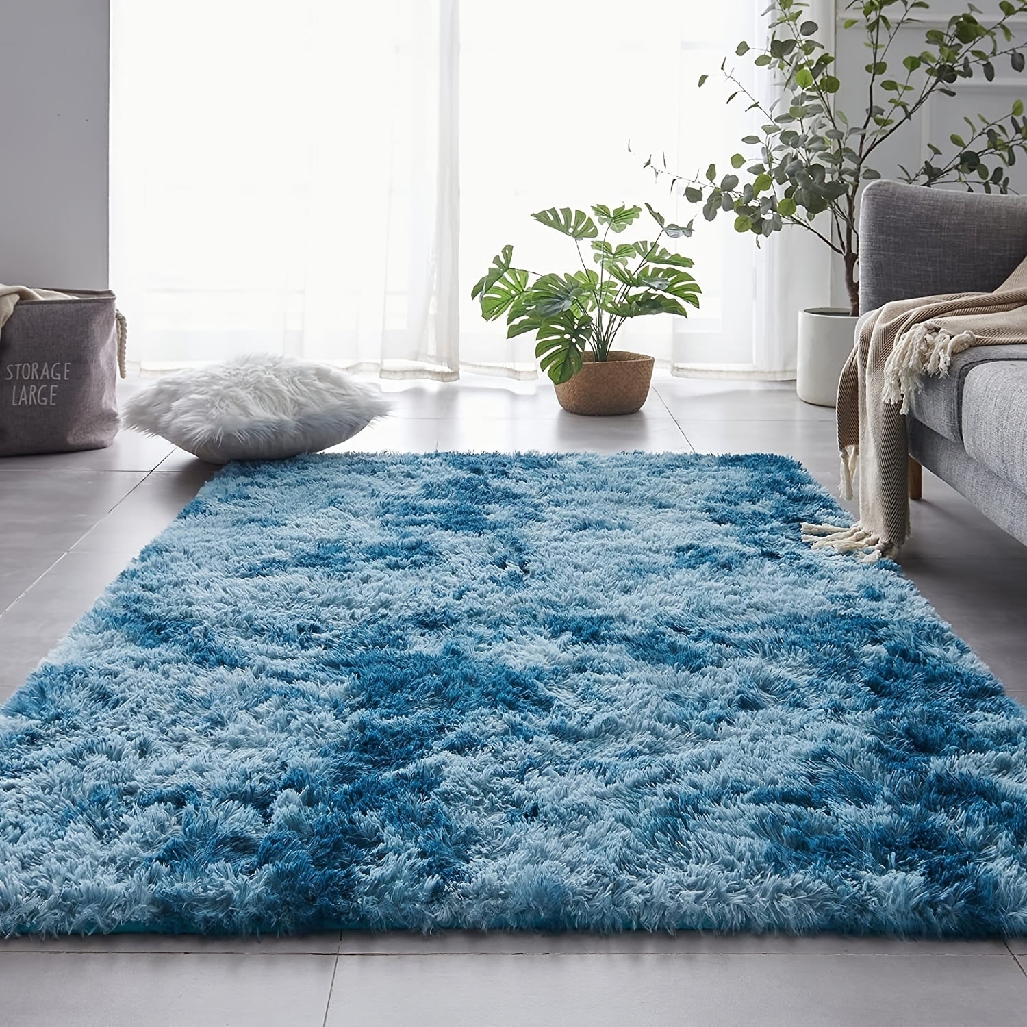 Shag Area Rug Modern Fluffy Rug Tie Dyed Dark