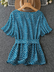  Ditsy Floral Print V Neck Flare Blouse