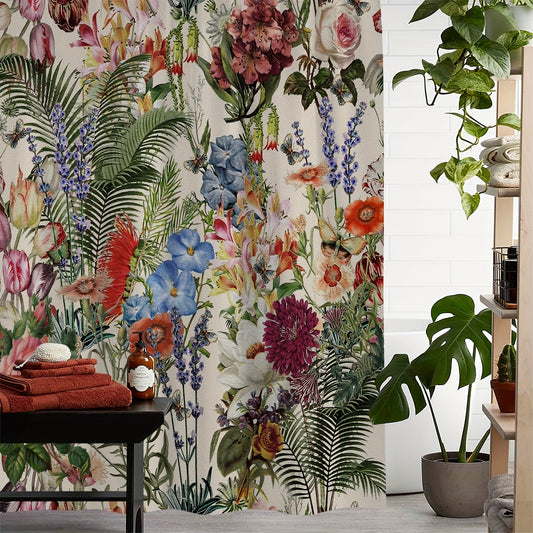 Colorful Floral Printed Shower Curtain Waterproof Bathroom Decor