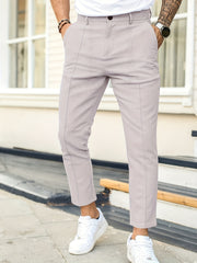 Men's Work Pockets Button Fly Slim Fit Trousers