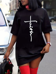  Casual Dress Women's Plus Letter Print Short Sleeve Tee Dress