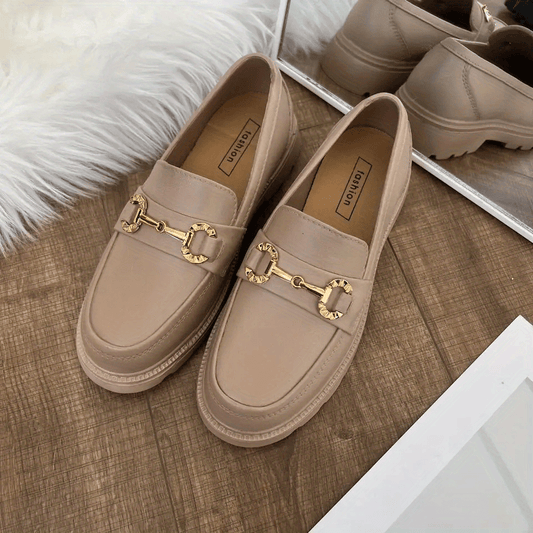 Women's Platform Loafers Slip On Shoes Retro Buckle Decor