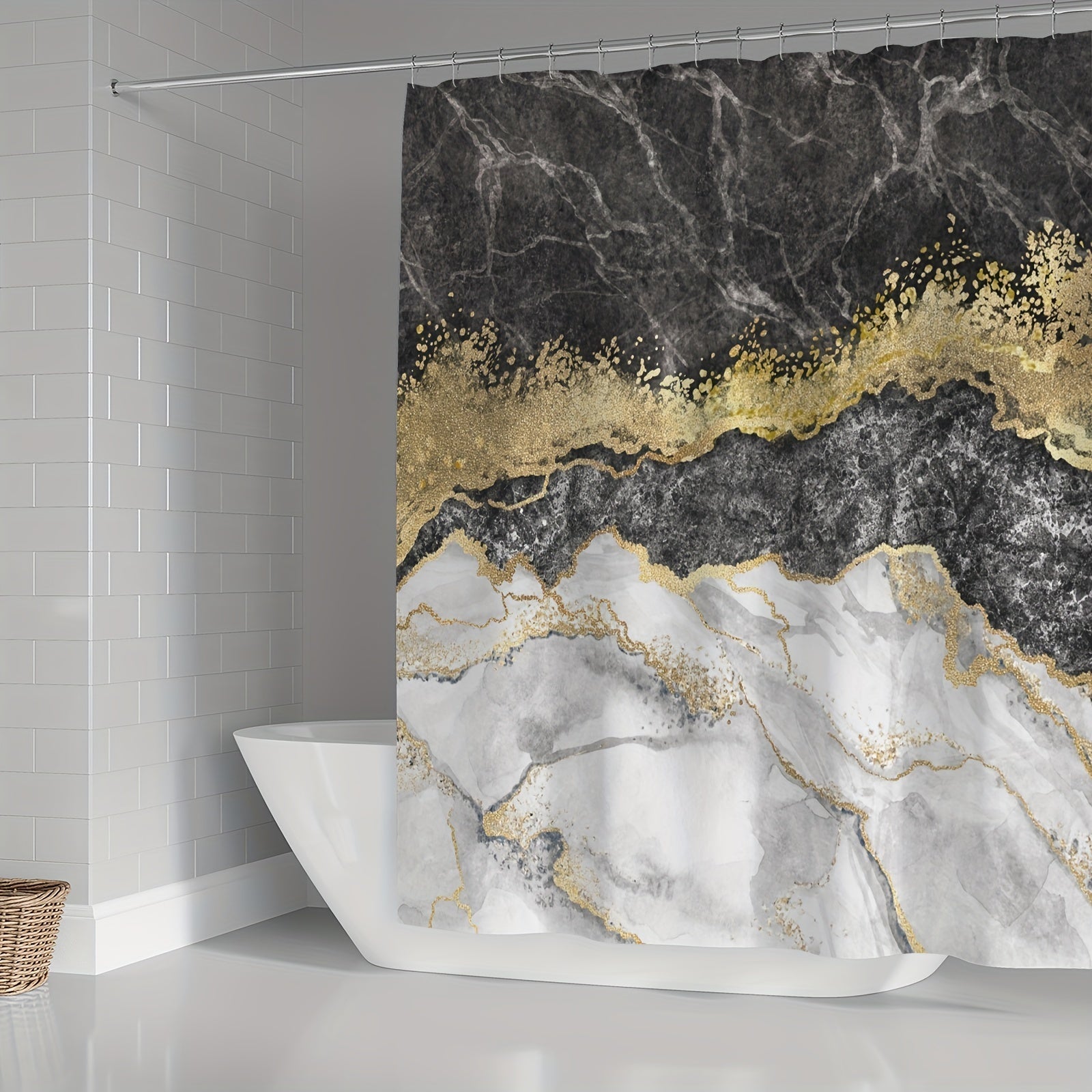 Marble Pattern Shower Curtain Set 4Pcs
