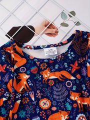Toddler Girls Long Sleeve Cartoon Fox Stretch Dress