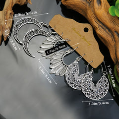 Retro Style Antique Silver 3 Pairs Earrings Set