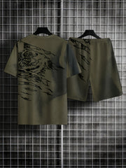 Eagle Pattern Mens 2 Piece Outfits Short Sleeve T-shirt And Shorts Set