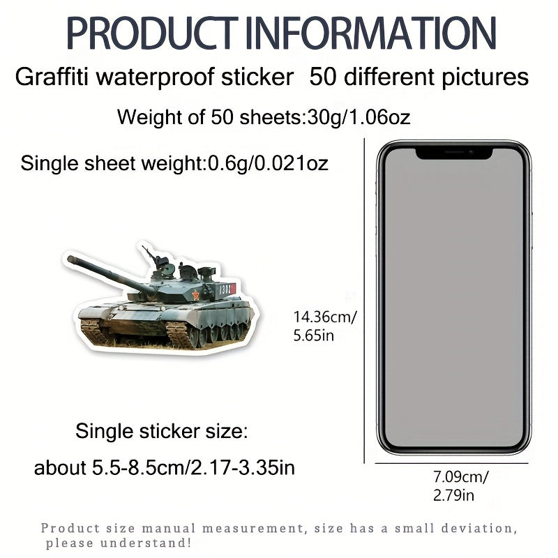 50pcs Military Tank Doodle Stickers for DIY Phone Cases and Luggage