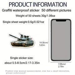 50pcs Military Tank Doodle Stickers for DIY Phone Cases and Luggage