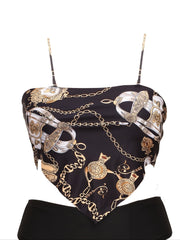  Graphic Print Bikini Bandana Top Women's Plus High Stretch Cami
