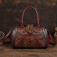 Vintage Floral Embossed Tote Bags Brown Red Green w/ Removable Straps