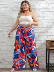  Boho Pants Women's Plus Floral Print Wide Leg Trousers