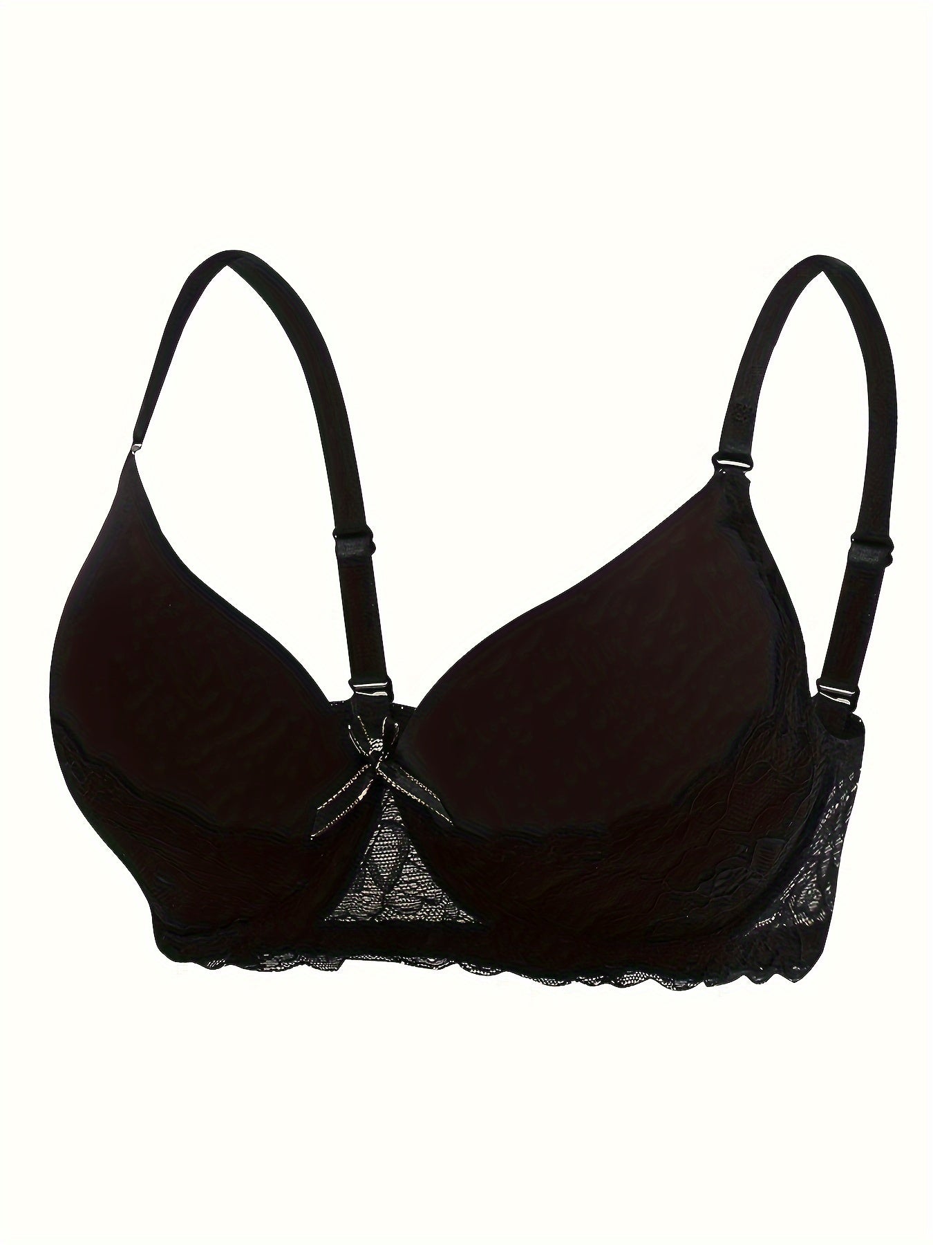 Solid Lace Splicing Bra Bow Tie Anti-sagging Everyday Bra