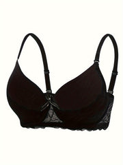 Solid Lace Splicing Bra Bow Tie Anti-sagging Everyday Bra