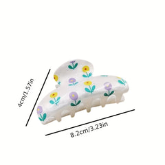 Flower Pattern Hair Claw Sweet Shark Claw Ponytail Holder Hair Accessories