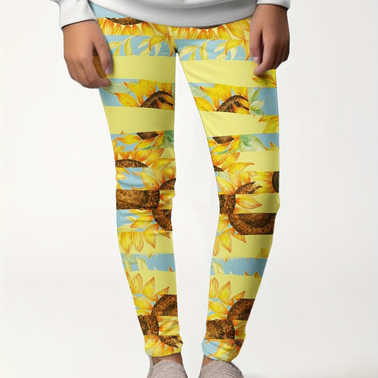Sunflower Graphic Leggings Girls Thick Leggings Fall Winter Gift