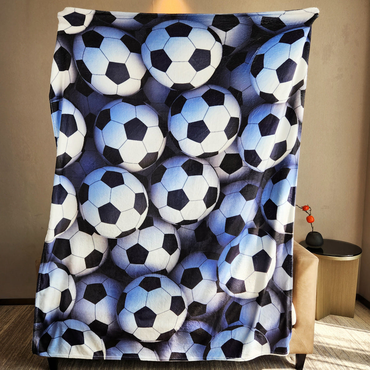 3D Football Print Flannel Blanket for Camping Office Sofa Nap