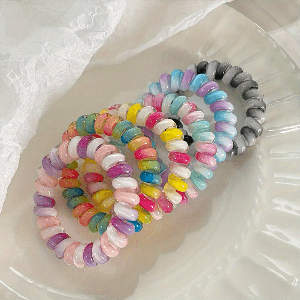 Rainbow Spiral Hair Tie Elastic Hair Ring Gradient Ponytail Holder