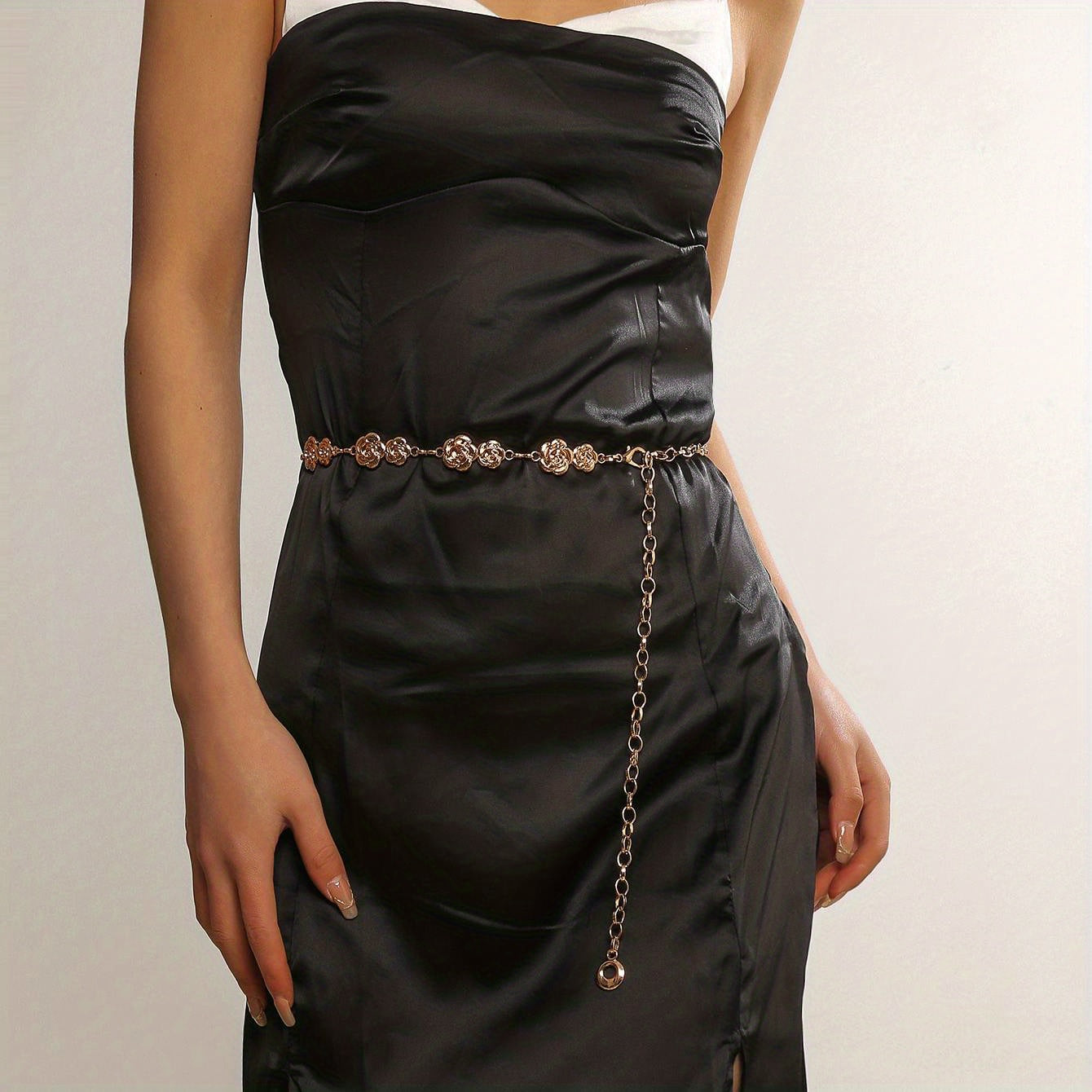 Double Rose Waist Chain Classic Golden Metal Chain Belt Dress Girdle