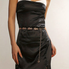 Double Rose Waist Chain Classic Golden Metal Chain Belt Dress Girdle
