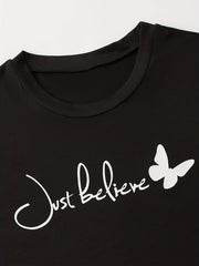  Butterfly Print Tee & Shorts & Pants Loungewear Set