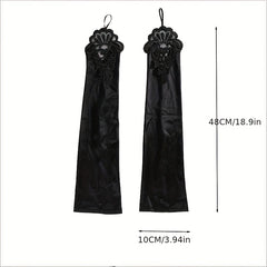 Satin Lace Long Gloves Rhinestone Soft Solid Gloves Wedding Bridal Dress