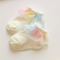 3pcs Colorful Lace Edge Baby Girl Socks, Comfy Princess Socks