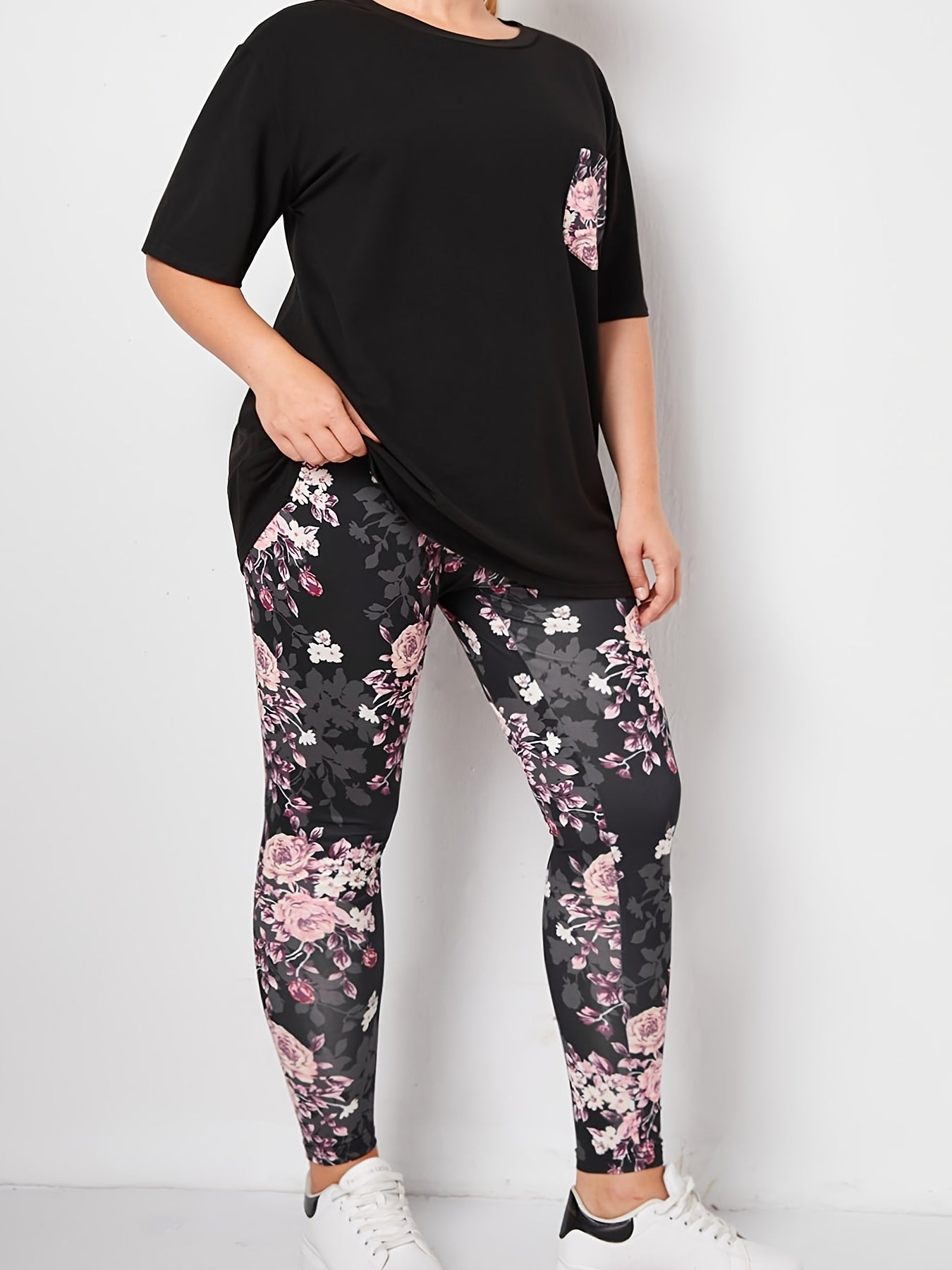  Colorblock Floral Print 2 Piece Set