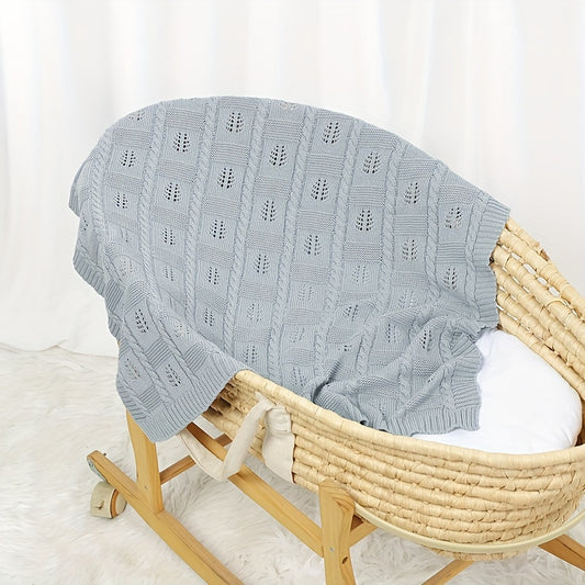 Cotton Knitted Baby Blanket Geometric Pattern Jacquard Weave Leaf Soft Bed Throw