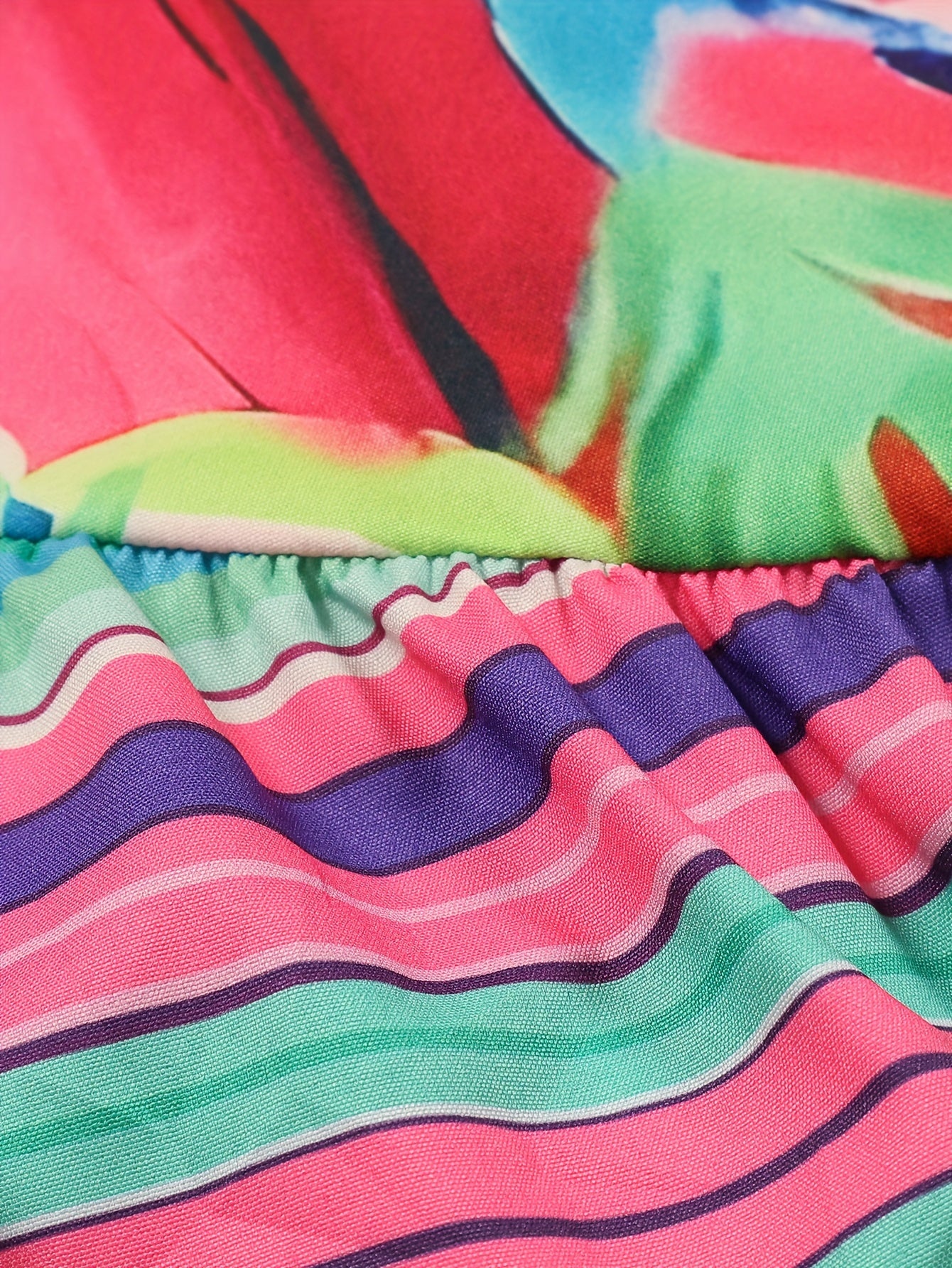  Allover Print Lantern Sleeve V Neck Maxi Dress