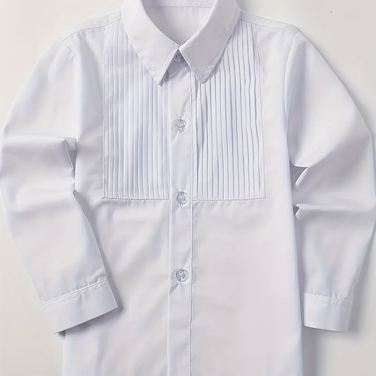 Boys Solid Formal Top Short Sleeve Lapel Shirt