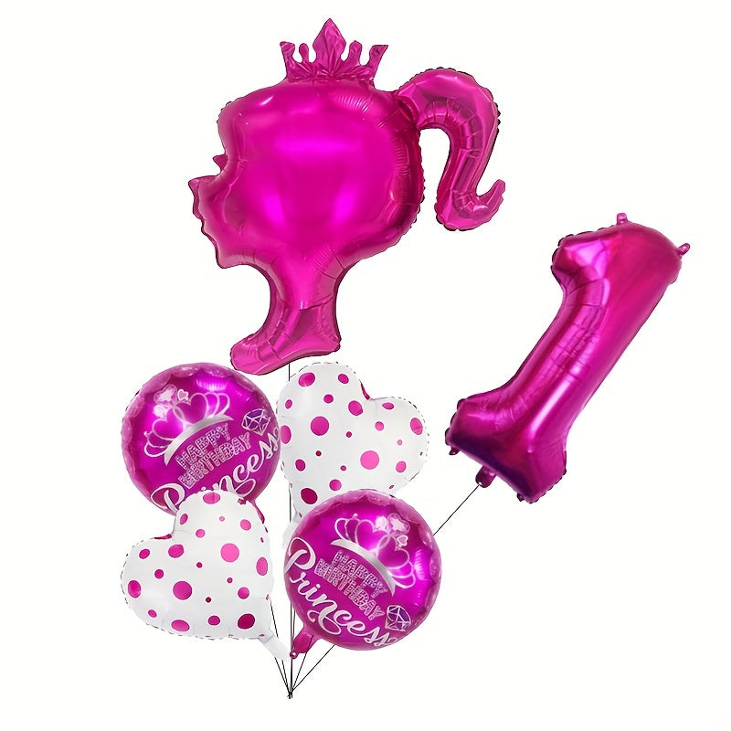 6pcs Princess Birthday Decoration Balloons Set Rose Red Wave Dot Aluminum Film