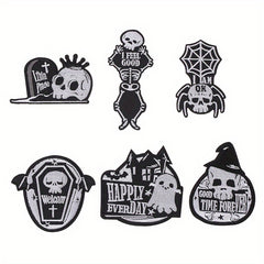 6pcs Halloween Punk Style Skull Cloth Stickers Embroidered Cloth Stickers