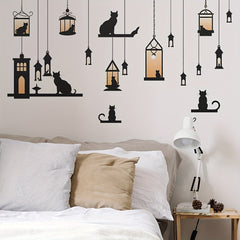 2pcs Hanging Vine Street Lamp Light Cat Stick Wall Sticker Decal
