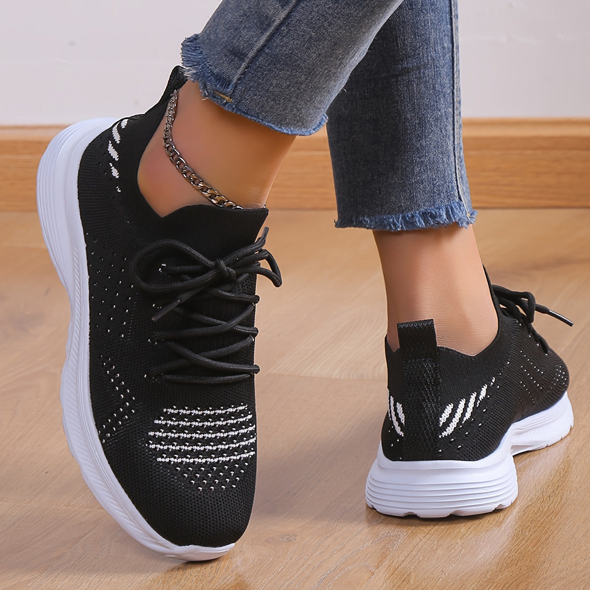 Women's Casual Knit Mesh Sneakers Lace Up Low Top Soft Sole Shoes