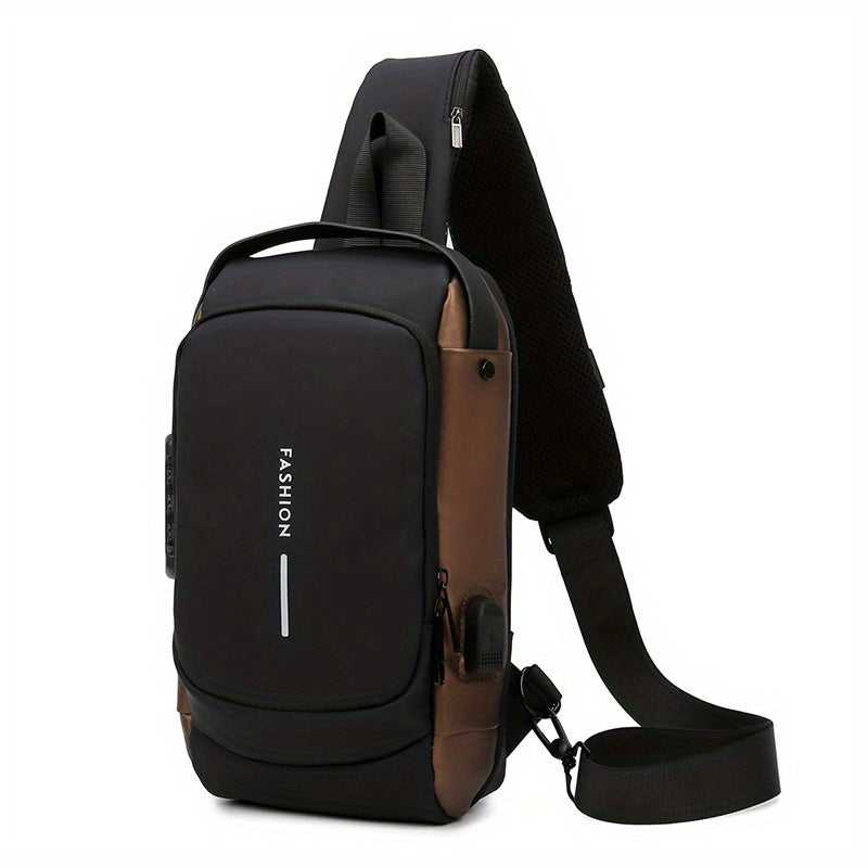 Men's Nylon Crossbody Bag USB Charging Waterproof Shoulder Bag
