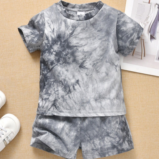 Toddler Tie Dye Short Sleeve Shirt Top Shorts Set
