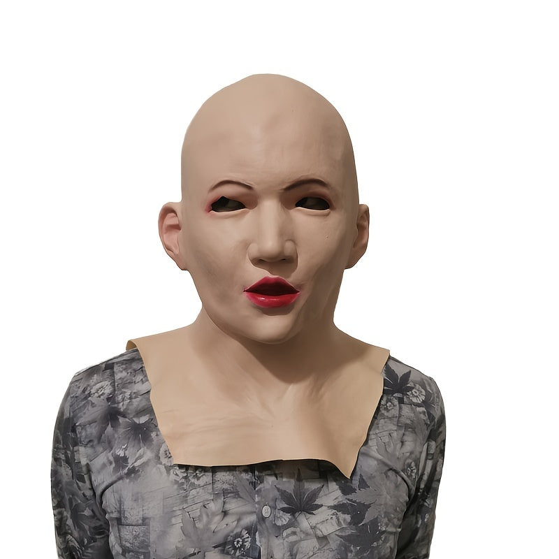 Old Man Head Cover Lady Face Mask Wig Old Man Mask Halloween Human Latex Mask