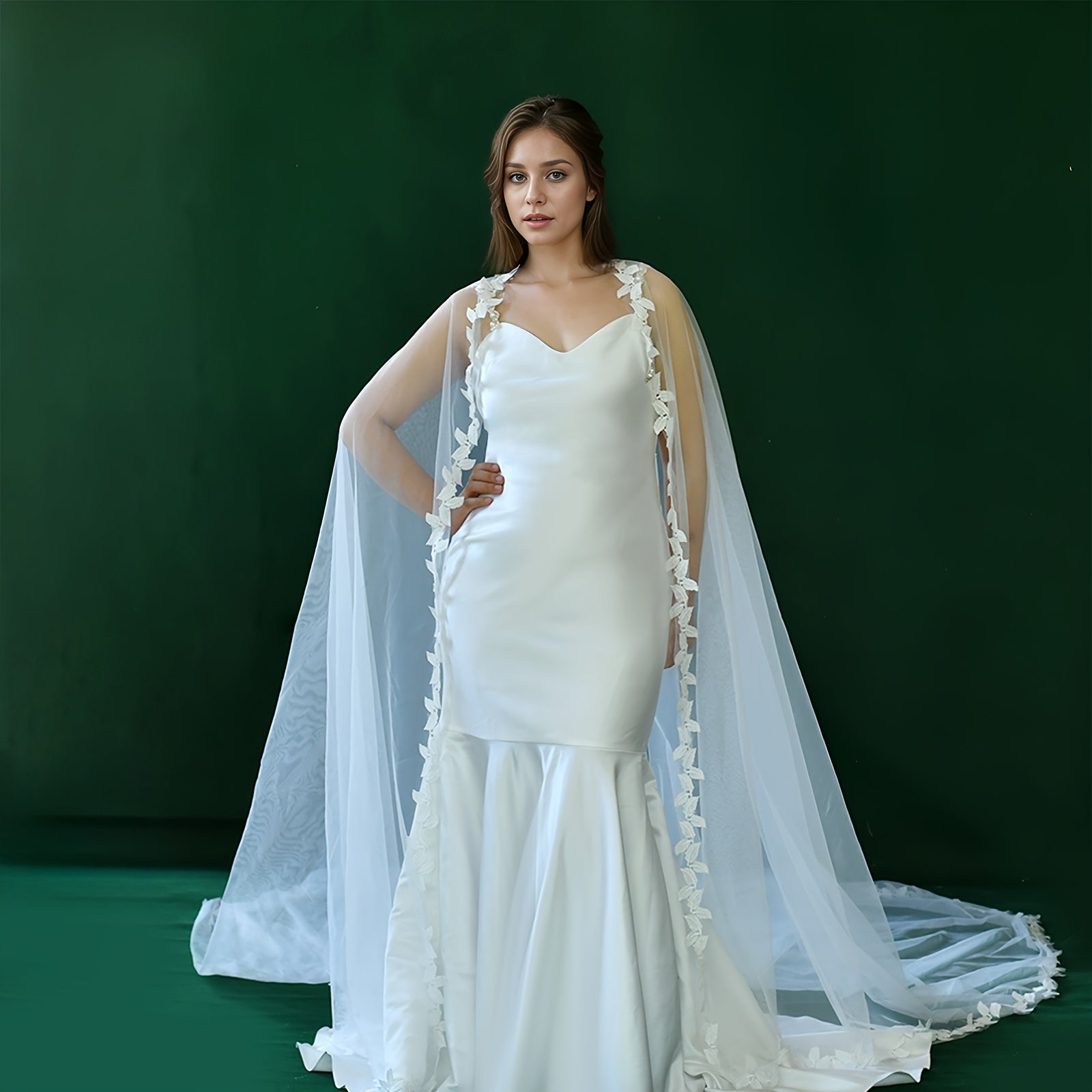 Long Train Bridal Veil with Lace Trim for Brides