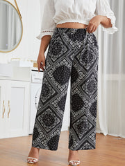  Paisley Print Ruched Wide Leg Pants