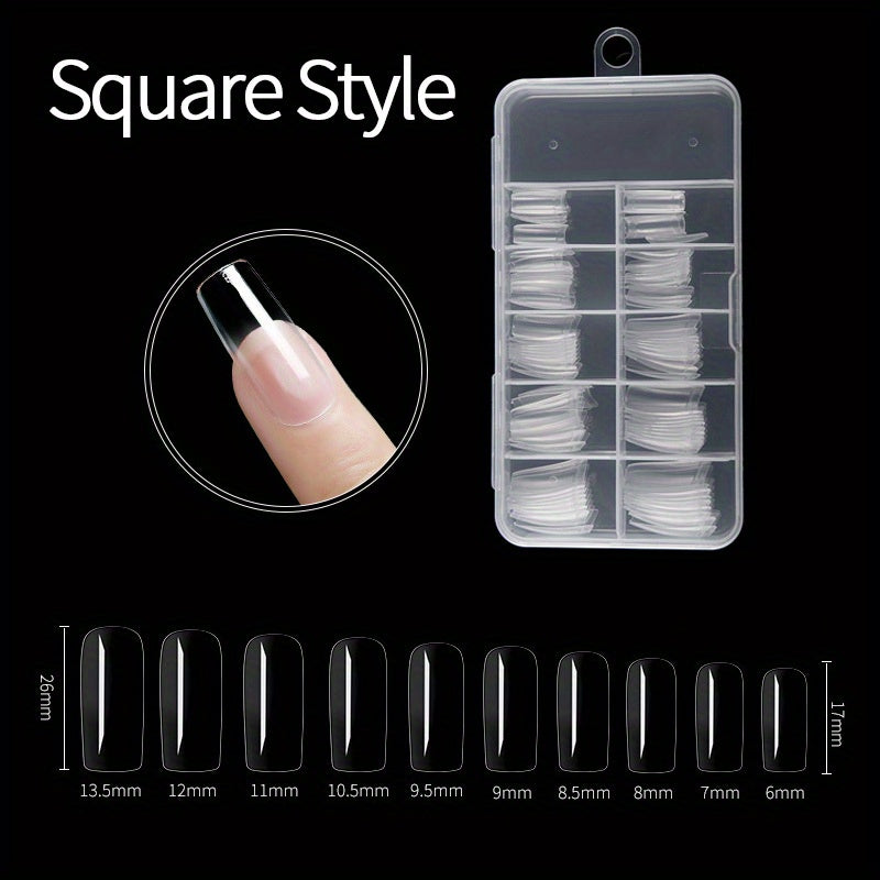 100pcs Clear Acrylic Coffin Nails Full Cover Tips DIY Nail Art Salon Use