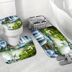 3pcs Pigeons Waterfall Landscape Shower Curtain Set