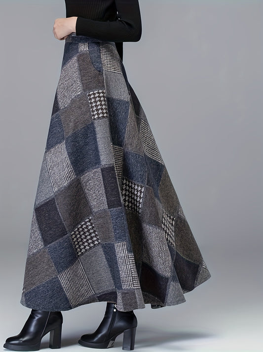  Patchwork Print High Rise A-line Maxi Skirt