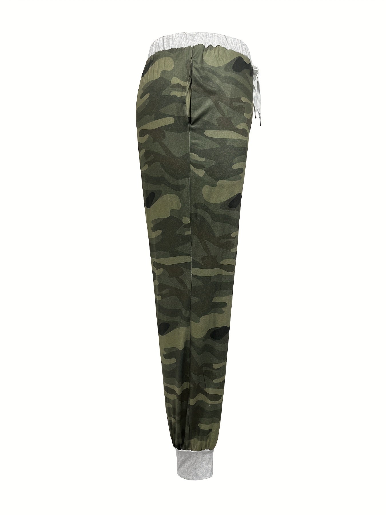Women's Plus Camo Drawstring Elastic High Rise Joggers