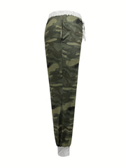 Women's Plus Camo Drawstring Elastic High Rise Joggers