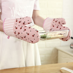 2pcs Colorful Printed Oven Mitts Double Layer Heat Resistant Baking Gloves